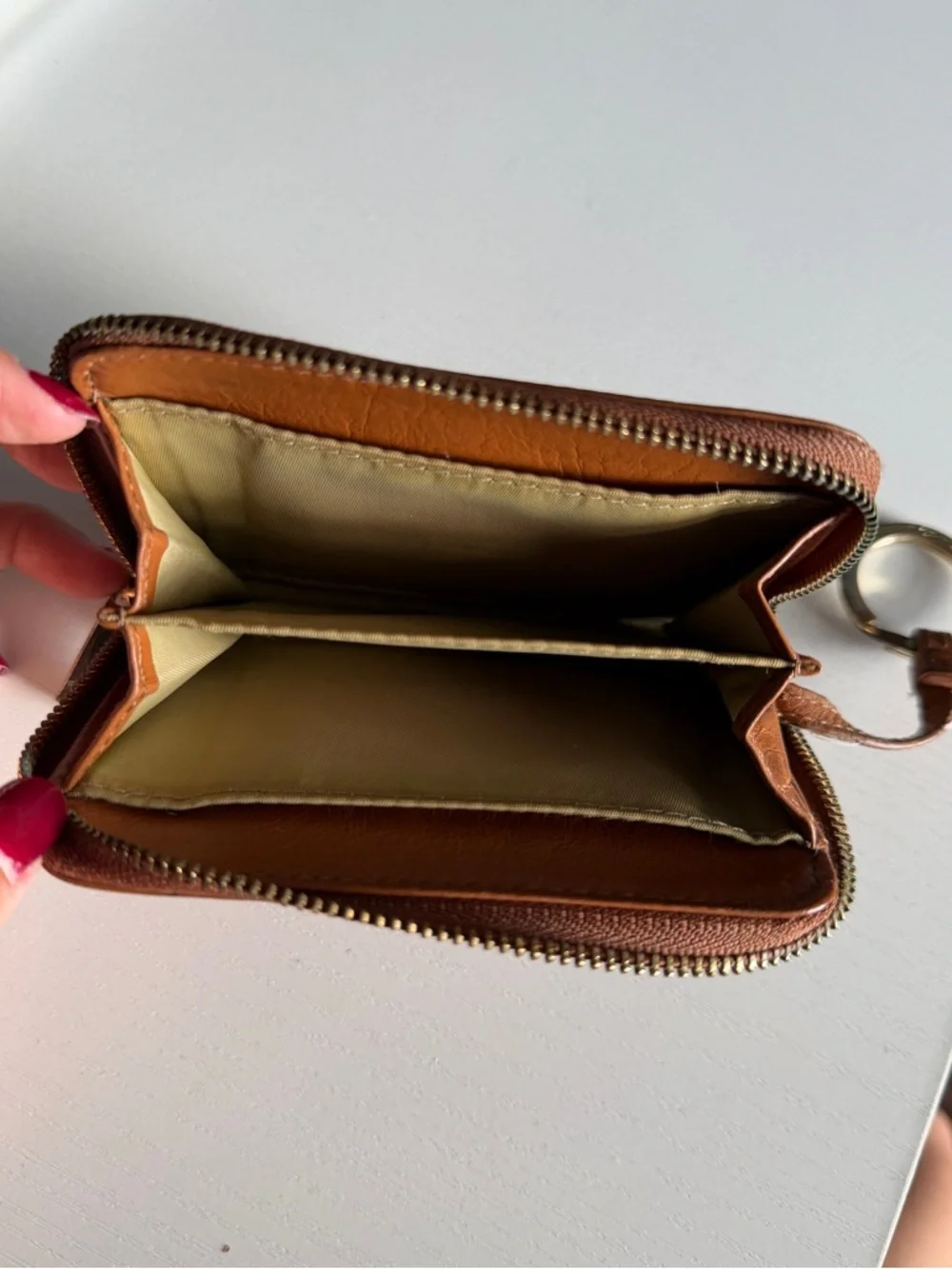 Tory Burch Cognac Leather Zip Card Case with Key Ring - Picture 5 of 7
